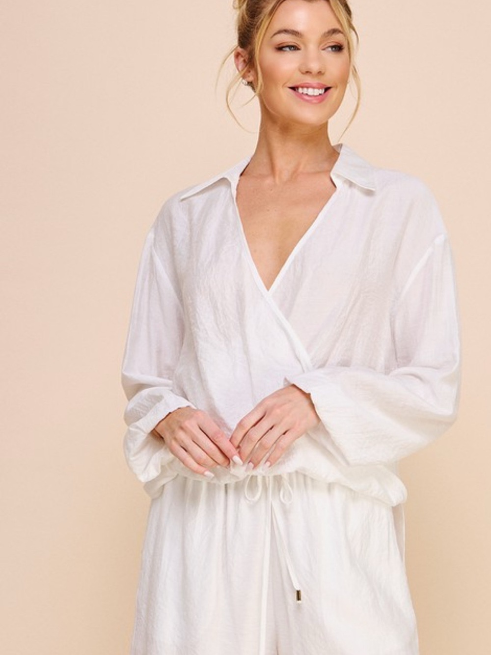 Women's White Wrap-Style Short set